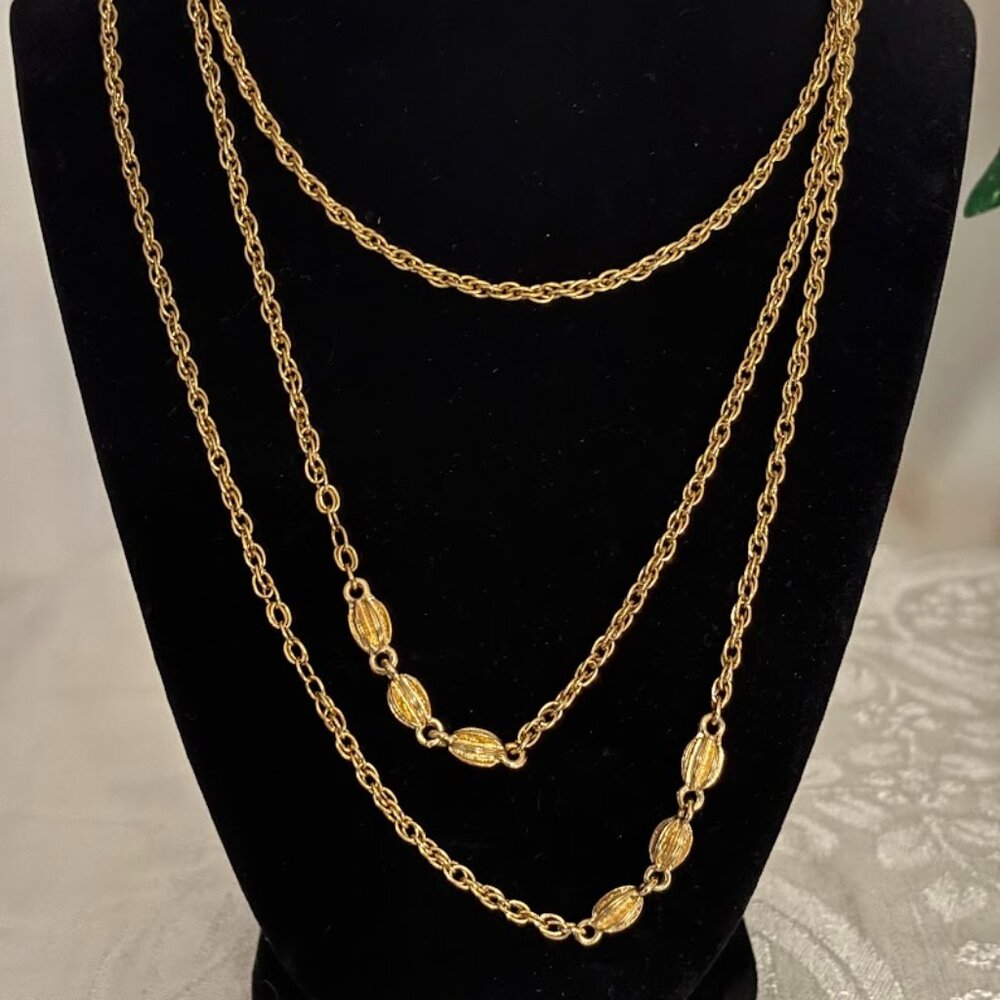 Vintage Monet Signed Necklace Gold Tone Chain Link - 57"